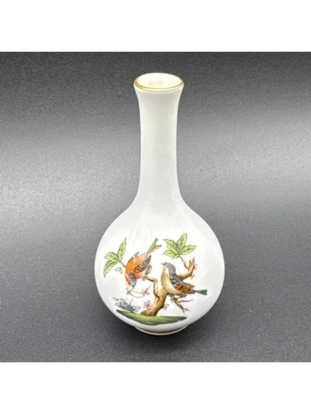 Herend Rothschild Bird Bud Vase Hand Painted Porcelain Robin Number Signed 3”